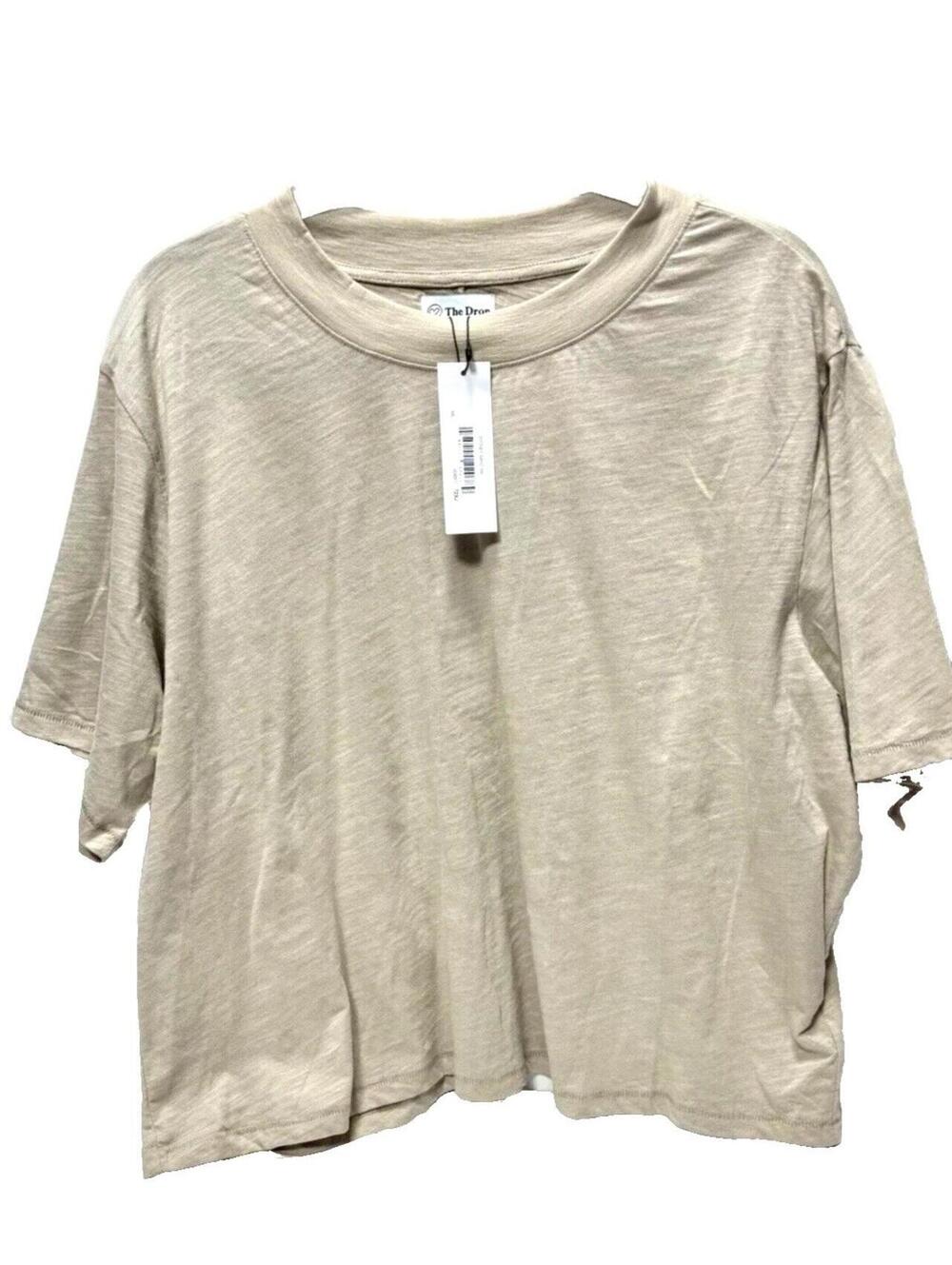 Woman's Cropped Nude Cream T-Shirt, Plus Size Flowy Gym Top Yoga Tee, New XXL